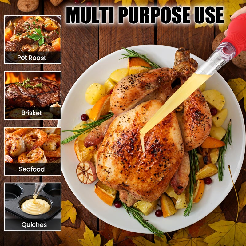 BAUSAR Large Turkey Baster for Cooking - Premium Baster Syringe for Hot Liquids - Heat-Resistant Silicone Bulb, Easy-Grip Design with Cleaning Brush - Dishwasher Safe - Baste Food with Ease - Red - Image 3
