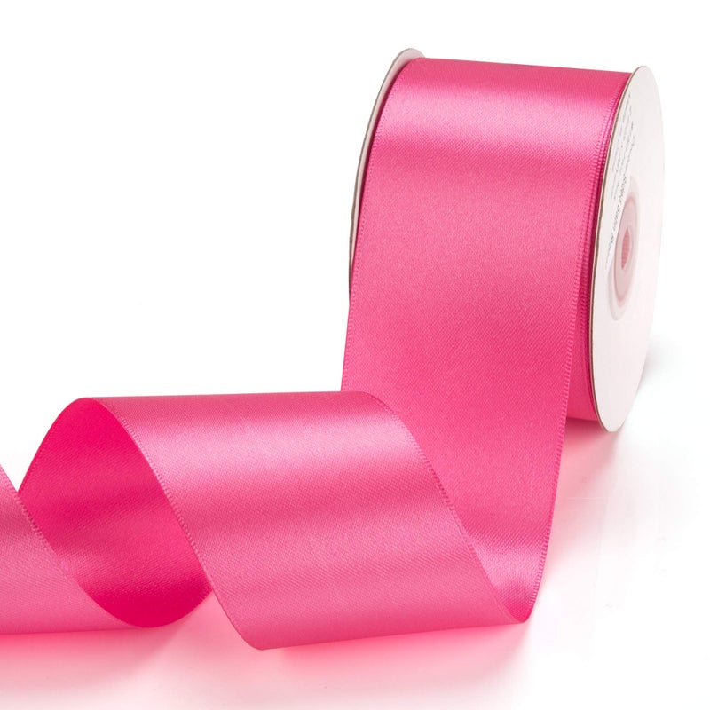 IHKFILAN Double Faced Satin Ribbon 2 Inch x 25 Yards Double Sided Solid Polyester Ribbon for Gift Wrapping Party Hair Braids Bow Baby Shower Decoration Floral Arrangement Craft Supplies Hot Pink