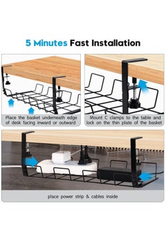 XiuWoo No Drilling Under Desk Sturdy Metal Wire Cable Management Tray Basket and Cable Organizer Racks for Office and Home  - Image 4