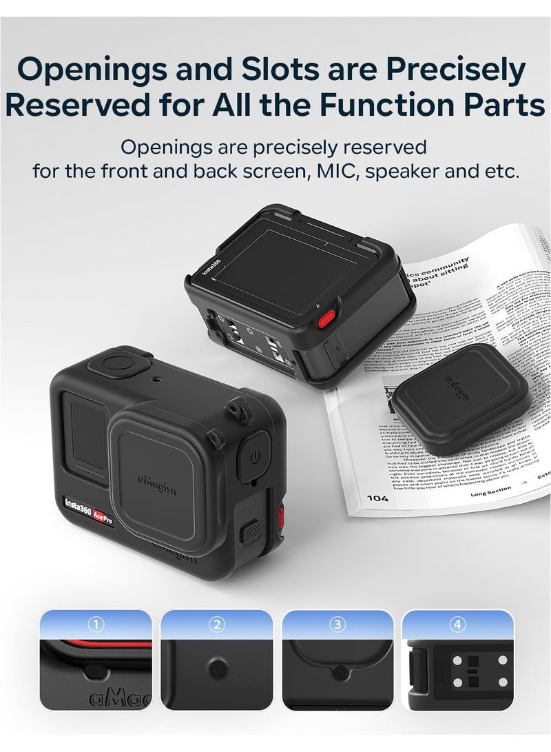 سيوسي حافظة واقية من السيليكون لجهاز Insta360 Ace Pro، حافظة سيليكون مضادة للصدمات، تتضمن غطاء عدسة لملحقات الحماية Insta360 Ace Pro، مع حبل مضاد للضياع - Image 3