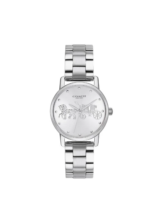 Coach Women's Quartz Watch, Silver-White Dial, Stainless Steel Strap
