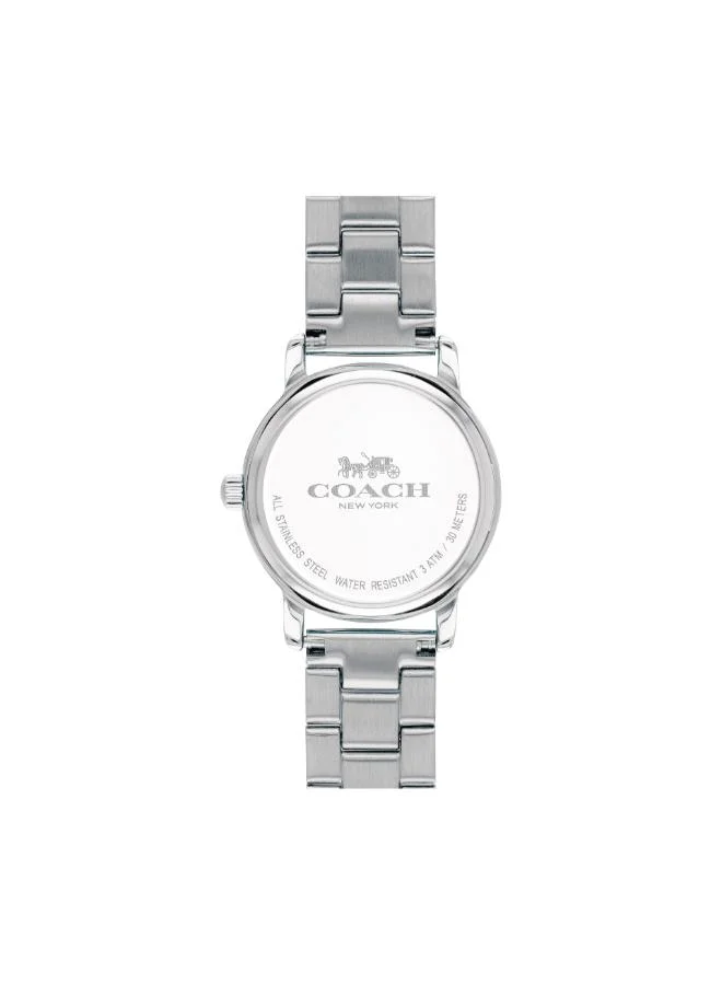 Coach Women's Quartz Watch, Silver-White Dial, Stainless Steel Strap