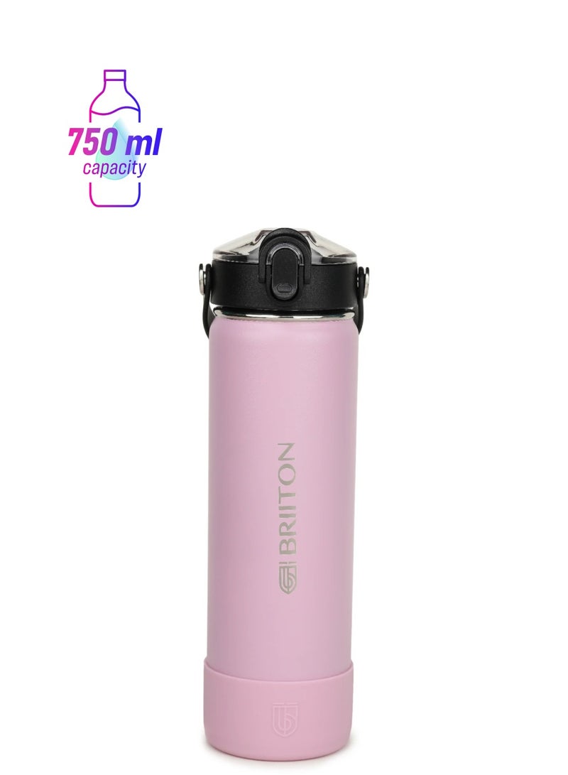Briiton Nero S 750ml Pink Stainless Steel Water Bottle | Copper Coated Vacuum Insulation | Powder Coated | Secure Grip | Leakproof Easy Pour Cap | Hot & Cold Thermos | Aqua Hydro  - Image 1
