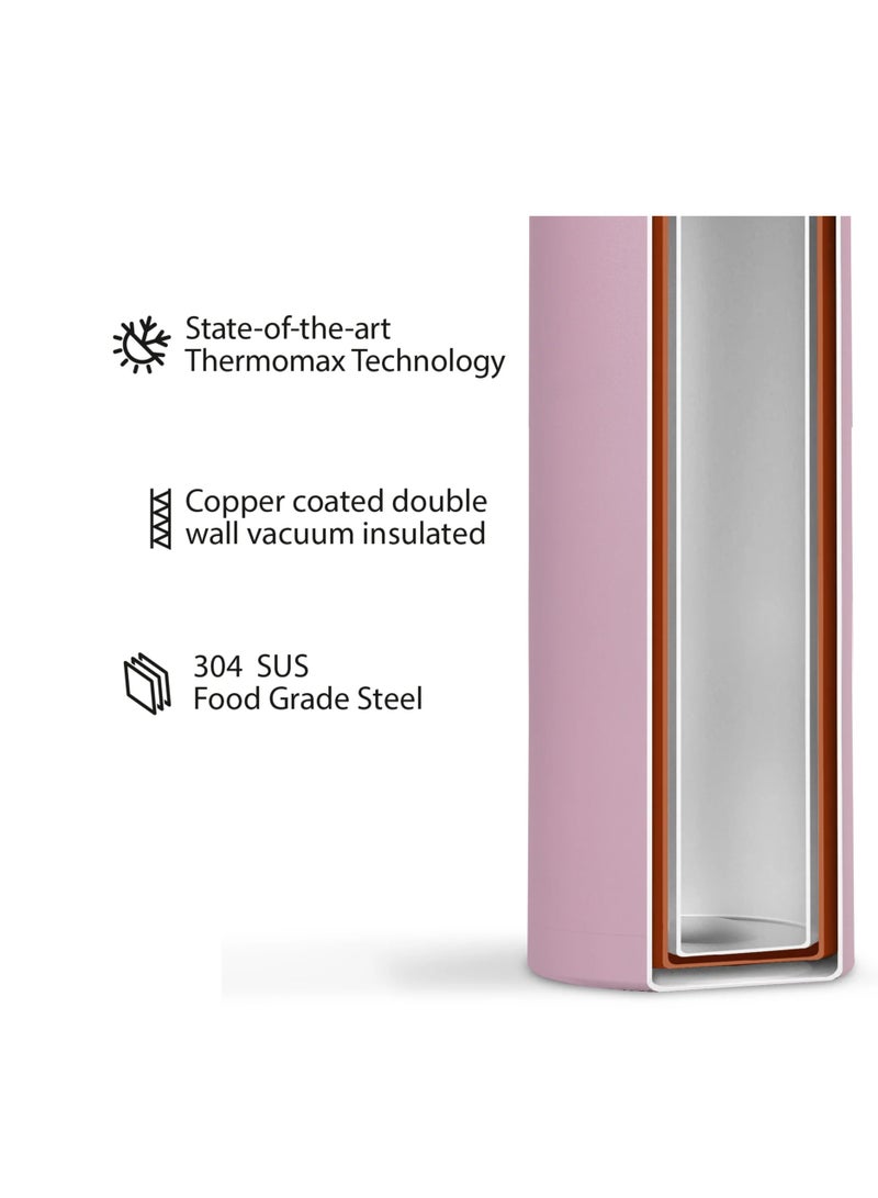 Briiton Nero S 750ml Pink Stainless Steel Water Bottle | Copper Coated Vacuum Insulation | Powder Coated | Secure Grip | Leakproof Easy Pour Cap | Hot & Cold Thermos | Aqua Hydro  - Image 2