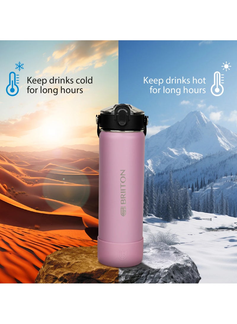 Briiton Nero S 750ml Pink Stainless Steel Water Bottle | Copper Coated Vacuum Insulation | Powder Coated | Secure Grip | Leakproof Easy Pour Cap | Hot & Cold Thermos | Aqua Hydro  - Image 3
