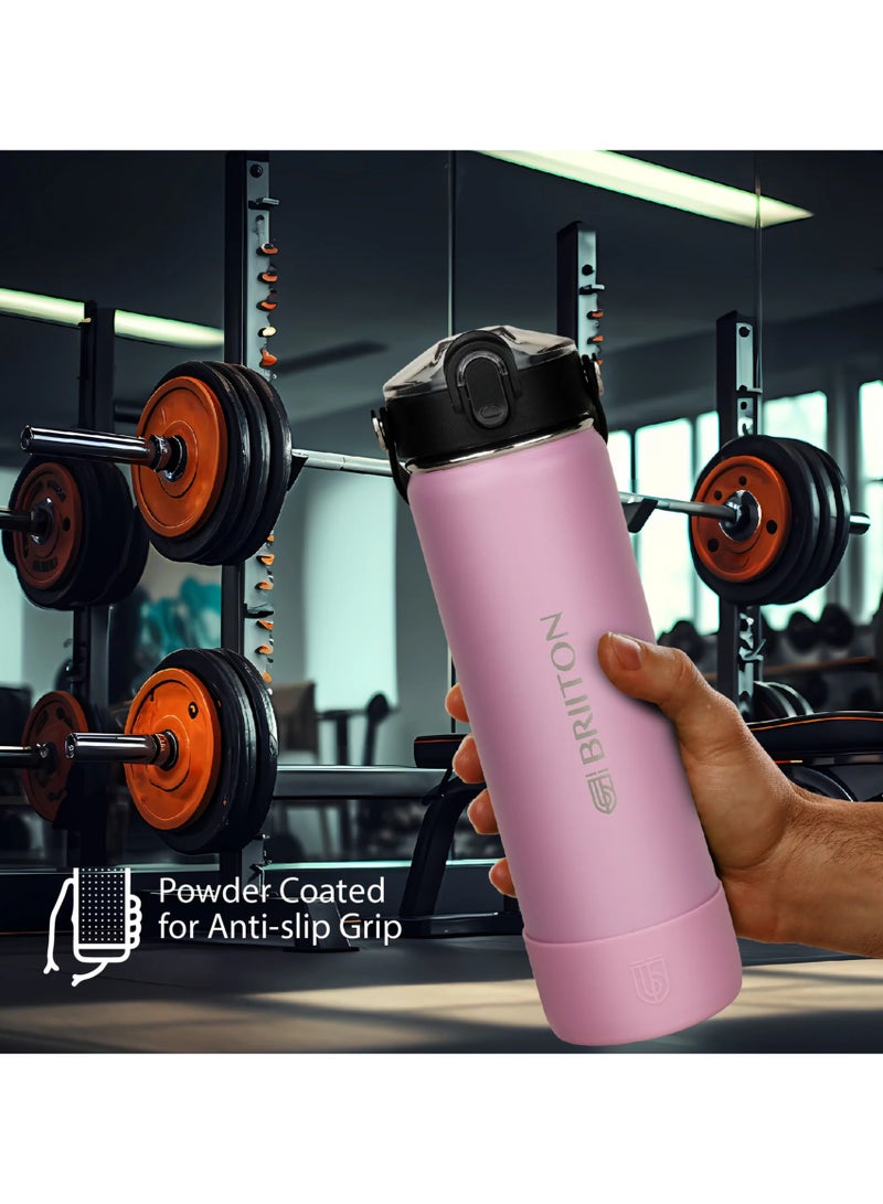 Briiton Nero S 750ml Pink Stainless Steel Water Bottle | Copper Coated Vacuum Insulation | Powder Coated | Secure Grip | Leakproof Easy Pour Cap | Hot & Cold Thermos | Aqua Hydro  - Image 4