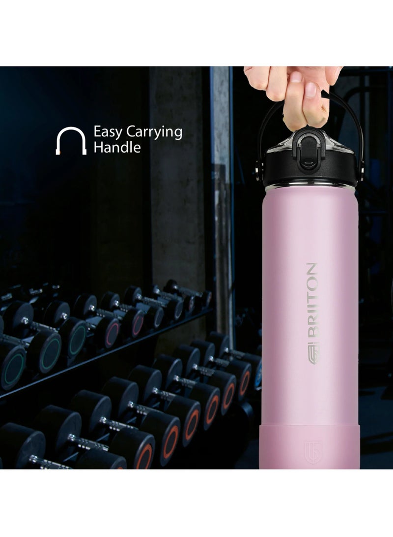 Briiton Nero S 750ml Pink Stainless Steel Water Bottle | Copper Coated Vacuum Insulation | Powder Coated | Secure Grip | Leakproof Easy Pour Cap | Hot & Cold Thermos | Aqua Hydro  - Image 5