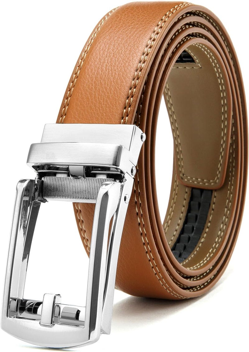 Contacts Genuine Leather Belt for Men with Easier Adjustable Autolock Buckle Fit Everywhere |Formal & Casual | Elegant Gift Box (15-Light Brown Nickle-Waist Size Fit from 28" to 42") - Image 1