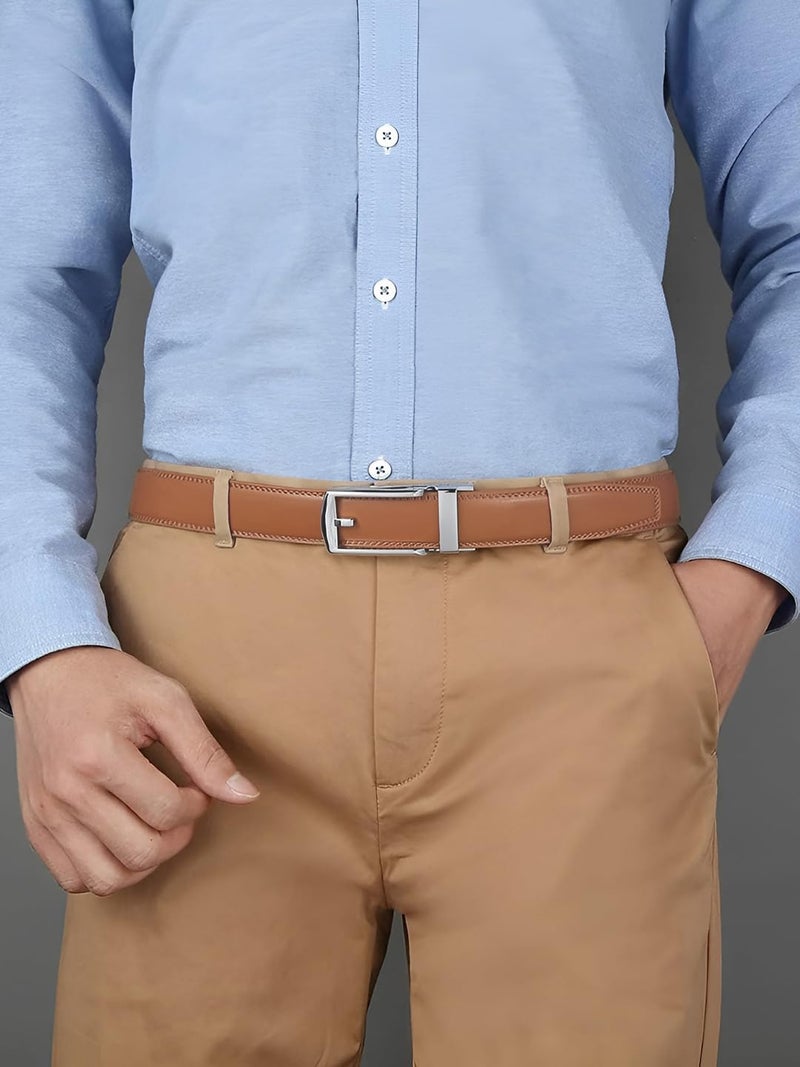 Contacts Genuine Leather Belt for Men with Easier Adjustable Autolock Buckle Fit Everywhere |Formal & Casual | Elegant Gift Box (15-Light Brown Nickle-Waist Size Fit from 28" to 42") - Image 2