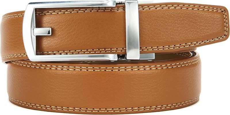 Contacts Genuine Leather Belt for Men with Easier Adjustable Autolock Buckle Fit Everywhere |Formal & Casual | Elegant Gift Box (15-Light Brown Nickle-Waist Size Fit from 28" to 42") - Image 3