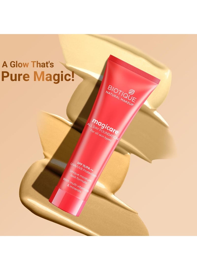 Biotique Natural Makeup Magicare Liquid Full Coverage Foundation Seashell 30ml Natural Finish Acne Prone Skin  - Image 3