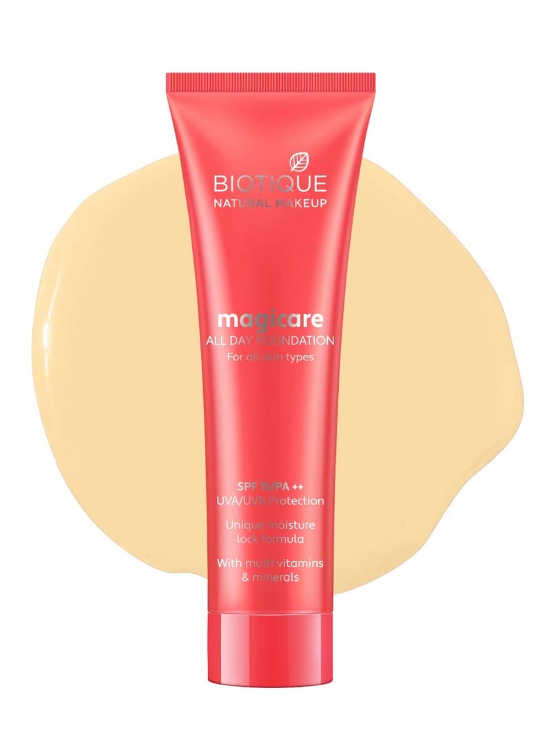 Biotique Natural Makeup Magicare Liquid Full Coverage Foundation Seashell 30ml Natural Finish Acne Prone Skin  - Image 1
