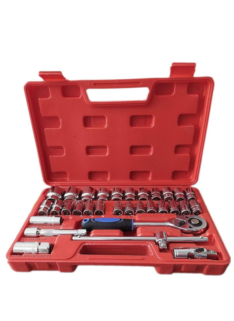 Generic Inditrust 32Pcs 1/2" inch Combinational Ratchet Socket Wrench Spannar Tool Goti Set with Carry Box for Automobiles/Bike/Car Repair Tool Kit Socket Set (Pack of 32) (32pc in Red box)  - Image 1