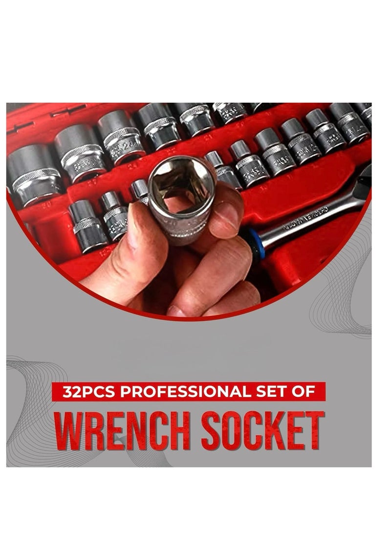 Generic Inditrust 32Pcs 1/2" inch Combinational Ratchet Socket Wrench Spannar Tool Goti Set with Carry Box for Automobiles/Bike/Car Repair Tool Kit Socket Set (Pack of 32) (32pc in Red box)  - Image 2