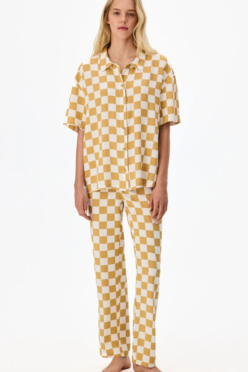بنتي PENTI Hannah Dama Pattern Short Sleeve Shirt And Trousers Pajama Set