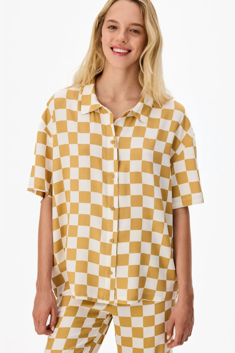 بنتي PENTI Hannah Dama Pattern Short Sleeve Shirt And Trousers Pajama Set