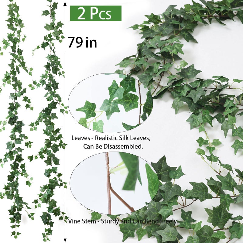 Mizii 2 Strands Artificial Vines Ivy Garland 79" Fake Vine with Silk Green Leaves Faux Hanging Plants Greenery Decoration for Outdoors Party Wedding Indoor Mantle Bedroom Home Decor (Ivy) - Image 2