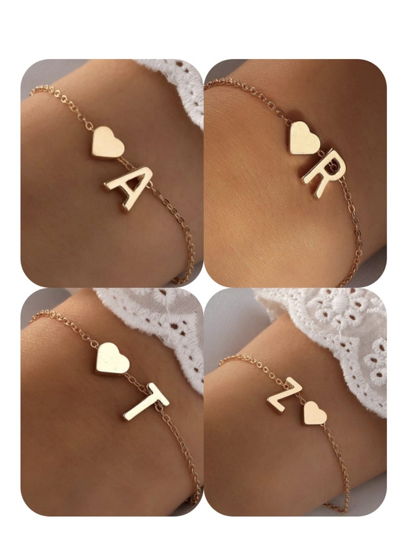 YUCCA Heart Bracelet Decorated with the First Letter of the Alphabet in Gold Color, Trendy for Women and Girls, Suitable for Daily Wear and Gifting to Friends. - Image 1