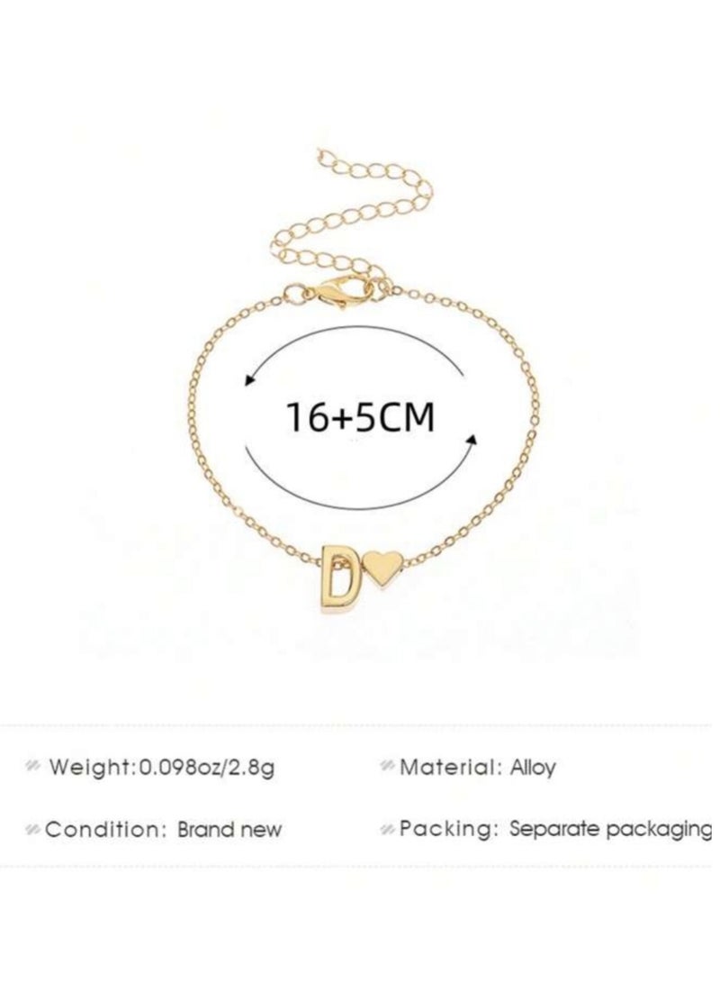 YUCCA Heart Bracelet Decorated with the First Letter of the Alphabet in Gold Color, Trendy for Women and Girls, Suitable for Daily Wear and Gifting to Friends. - Image 3