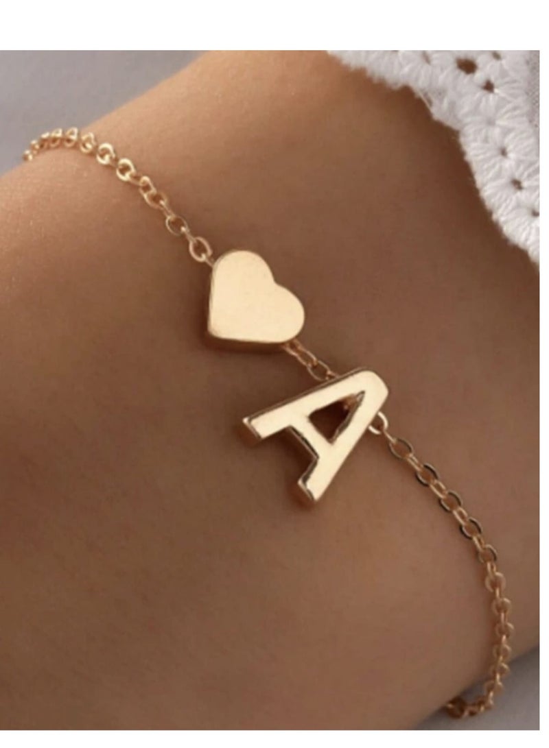 YUCCA Heart Bracelet Decorated with the First Letter of the Alphabet in Gold Color, Trendy for Women and Girls, Suitable for Daily Wear and Gifting to Friends. - Image 4