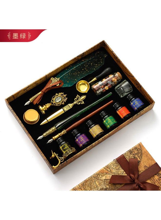 Autonomy European-style Quill Pen Set Can Add Logo Retro Sprinkling Gold British Style Dip Pen Set Birthday Set - Image 1