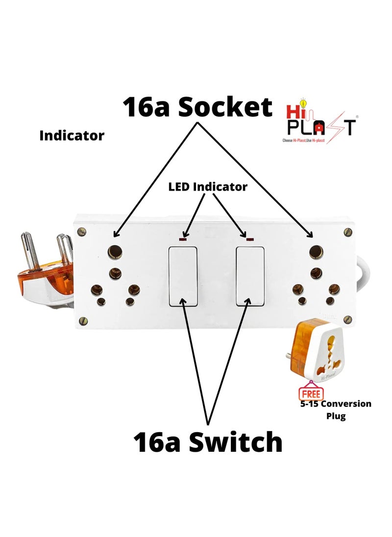 HI PLASST HI PLASST 16 amp Extension Board Heavy Duty Extension Board for Heavy appliances with 2 Meter 10Sqmm Cable for Heavy appliances Like HeaterGeyserImmersion RodMicrowave Ovenetc 1000watt230volt  - Image 3