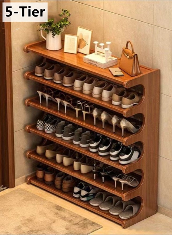 Kutis 5-Tier Shoe Rack Organizer Hallway Shoe Cabinet Free Standing Shoe Storage MDF Bamboo Brown 100x23x83 cm  - Image 1