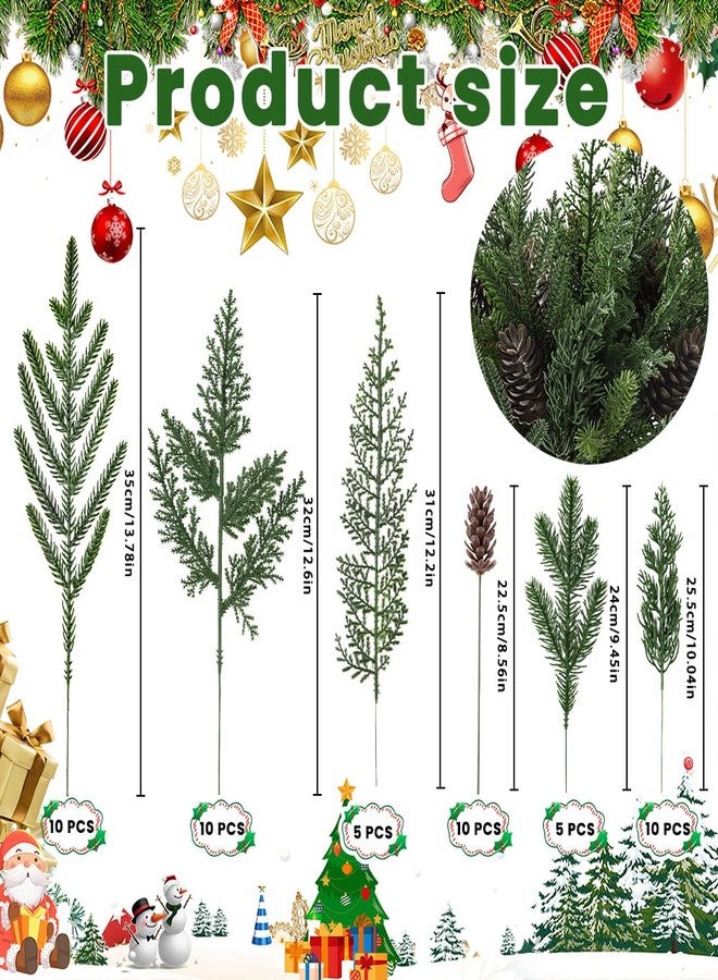 Vellibring 50PCS Christmas Norfolk Pine Branches, 6 Styles Artificial Christmas Norfolk Branches Artificial Greenery Real Touch Pine Needle Branches Stems Sprigs for Xmas DIY Making Garland Wreath Home Decor - Image 2