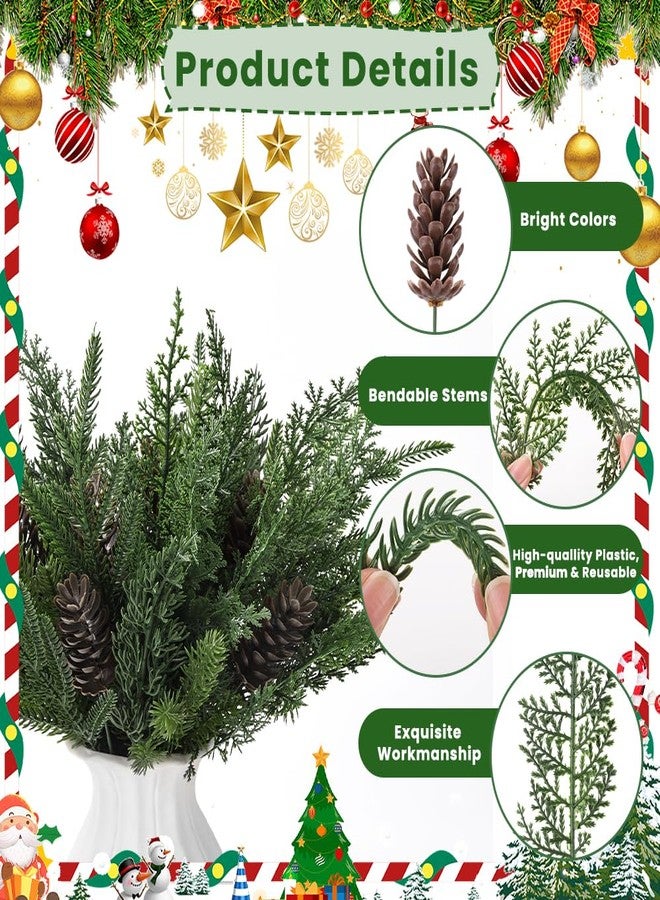 Vellibring 50PCS Christmas Norfolk Pine Branches, 6 Styles Artificial Christmas Norfolk Branches Artificial Greenery Real Touch Pine Needle Branches Stems Sprigs for Xmas DIY Making Garland Wreath Home Decor - Image 3