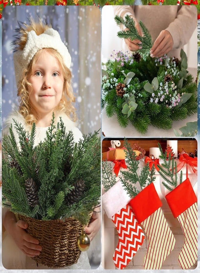 Vellibring 50PCS Christmas Norfolk Pine Branches, 6 Styles Artificial Christmas Norfolk Branches Artificial Greenery Real Touch Pine Needle Branches Stems Sprigs for Xmas DIY Making Garland Wreath Home Decor - Image 5