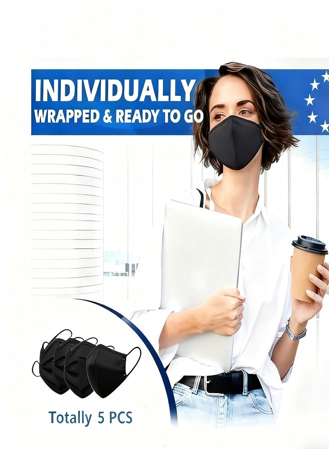 Generic 5 PCS Protective Covers with Two Adjustable Elastic Loops, featuring Sun Protection, Reusable, made of M Cotton Fabric with Curved Nose Design, Black Dust-proof Protective Cloth Masks for Men and Women - Image 4