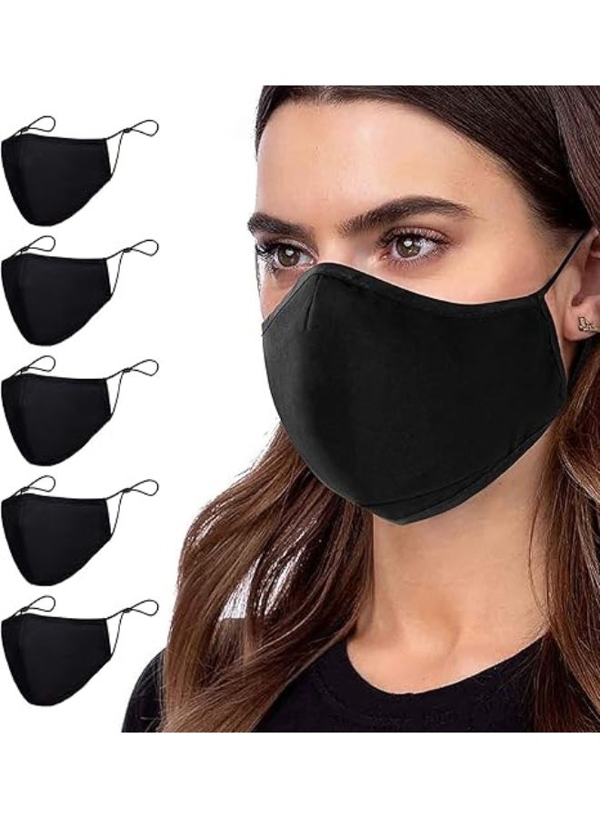 Generic 5 PCS Protective Covers with Two Adjustable Elastic Loops, featuring Sun Protection, Reusable, made of M Cotton Fabric with Curved Nose Design, Black Dust-proof Protective Cloth Masks for Men and Women - Image 1