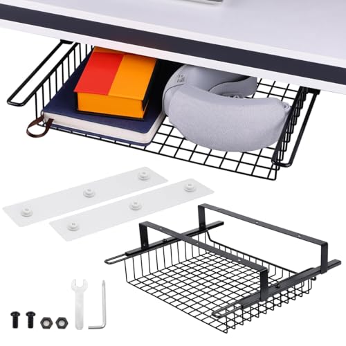 OFIFO® Tool-Free Metal Under-Desk Organizer - Space-Saving Pull-Out Drawer Basket for Home Office & Study, Vertical Stationery Storage System with Cable Management - Image 1