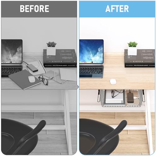 OFIFO® Tool-Free Metal Under-Desk Organizer - Space-Saving Pull-Out Drawer Basket for Home Office & Study, Vertical Stationery Storage System with Cable Management - Image 4