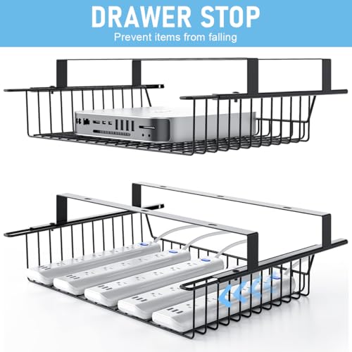 OFIFO® Tool-Free Metal Under-Desk Organizer - Space-Saving Pull-Out Drawer Basket for Home Office & Study, Vertical Stationery Storage System with Cable Management - Image 5