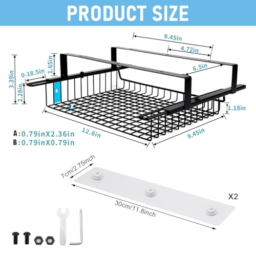 OFIFO® Tool-Free Metal Under-Desk Organizer - Space-Saving Pull-Out Drawer Basket for Home Office & Study, Vertical Stationery Storage System with Cable Management - Image 2