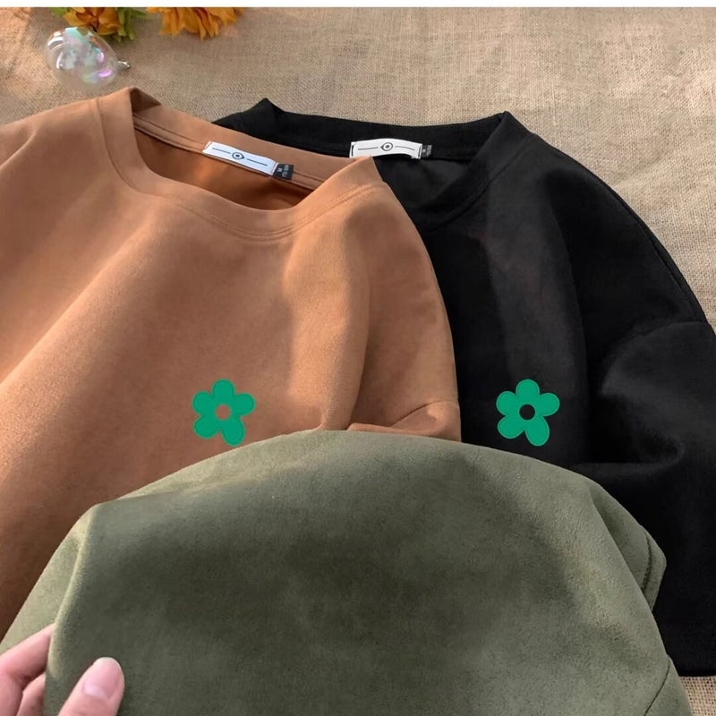 American-Style Retro Round Neck Short-Sleeved T-Shirt Men'S Summer Suede Heavy-Weight Hong Kong-Style Design Loose Couple'S Half-Sleeved Top T - Image 4