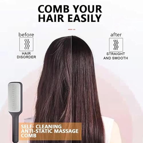 REWOF New Self-Cleaning Anti-Static Massage Comb – 4-in-1 Detangling Hairbrush for Adults & Kids – Effortless Self-Cleaning Hairdressing Brush for Smooth, Tangle-Free Hair – Durable & Easy to Use - Image 5