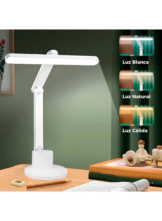 مصباح مكتب LED قابل لإعادة الشحن بذراع مرن 360° – إضاءة قابلة للتعديل 3000-6000K بثلاثة مستويات سطوع – مصباح مكتبي لحماية العين مع حامل هاتف وأقلام – مثالي للدراسة والعمل - Image 4