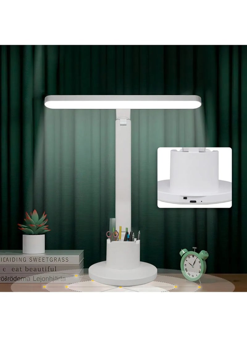 مصباح مكتب LED قابل لإعادة الشحن بذراع مرن 360° – إضاءة قابلة للتعديل 3000-6000K بثلاثة مستويات سطوع – مصباح مكتبي لحماية العين مع حامل هاتف وأقلام – مثالي للدراسة والعمل - Image 5