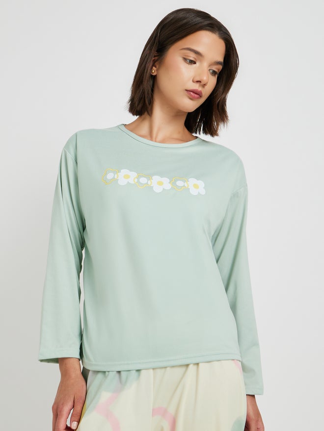 Take Two Take Two Printed Long Sleeve T-Shirt with Bra and Pyjama Set  - Image 3