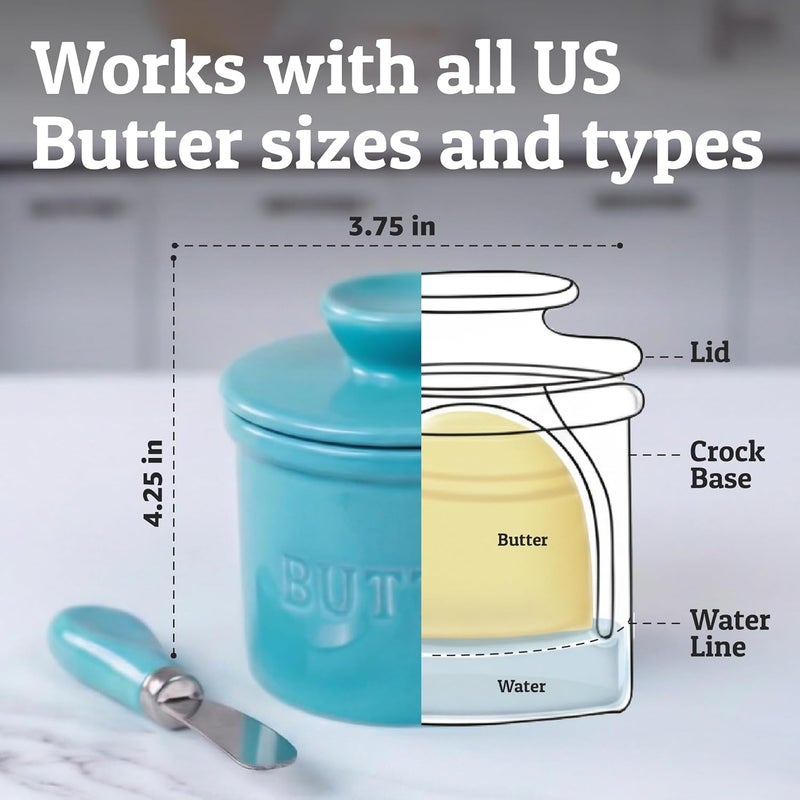 Priority Chef PriorityChef Butter Crock with Lid with Water Line, Ceramic French Butter Dish to Leave On Counter, Turquoise - Image 5