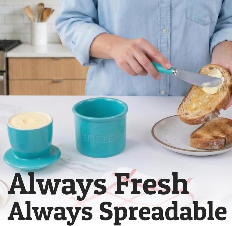 Priority Chef PriorityChef Butter Crock with Lid with Water Line, Ceramic French Butter Dish to Leave On Counter, Turquoise - Image 4