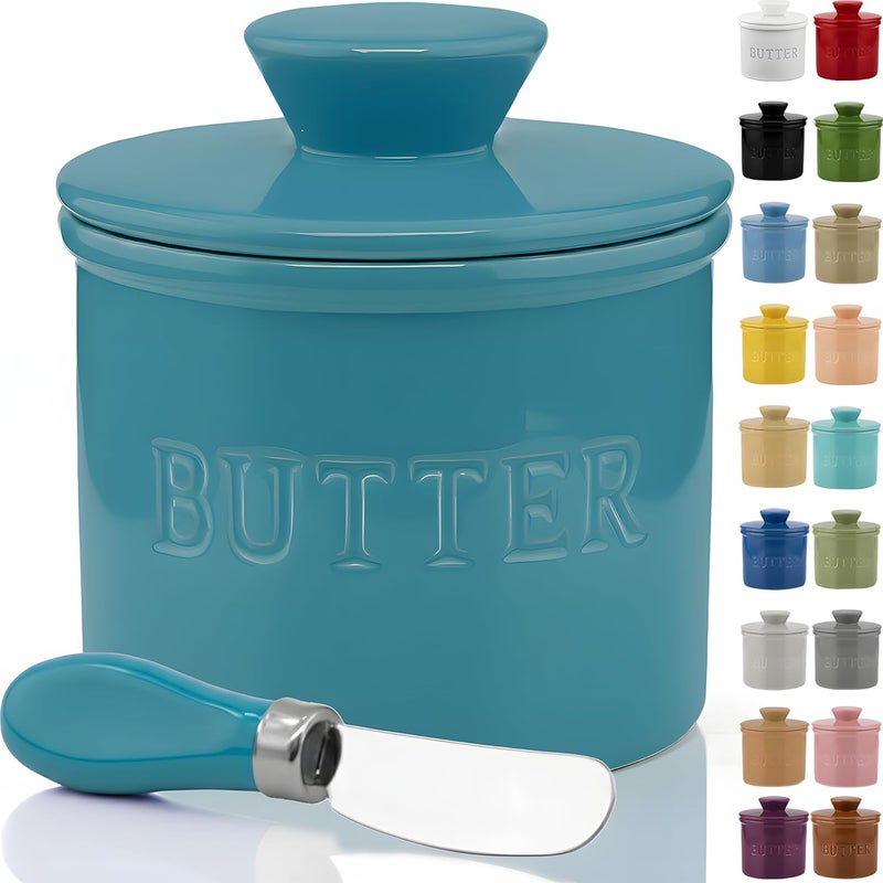 Priority Chef PriorityChef Butter Crock with Lid with Water Line, Ceramic French Butter Dish to Leave On Counter, Turquoise - Image 1