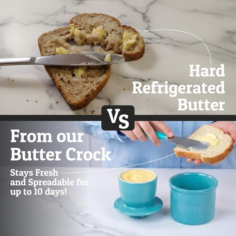 Priority Chef PriorityChef Butter Crock with Lid with Water Line, Ceramic French Butter Dish to Leave On Counter, Turquoise - Image 2