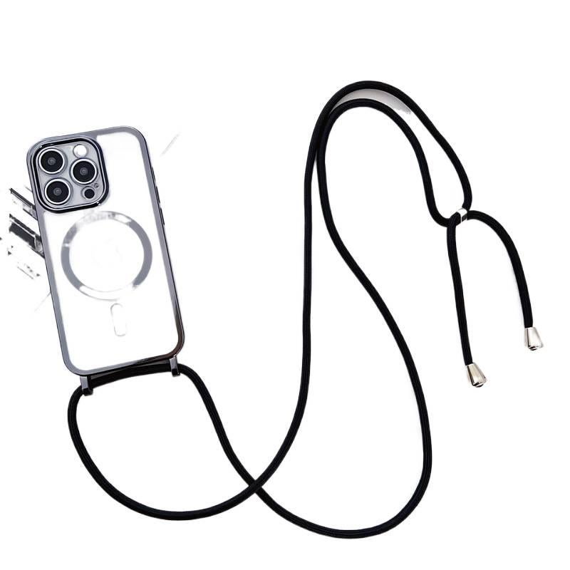 BB غطاء MagSafe بسيليكون لـ iPhone 15 / 15 Plus / 15 Pro / 15 Pro Max مع حماية من السقوط ومغناطيس قوي مع مقاوم للصدمات مع حبل تعليق باللون أسود مغناطيسي من السيليكون باللون الأسود - Image 1