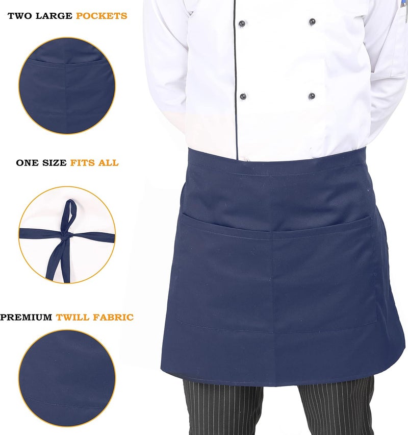 YANEK Kitchen Short Apron | Unisex | Chef Kitchen Adjustable Bib Apron with Pockets & Adjustable Tie Rope | For Home, Restaurant, Café, Hotel, Bakery, Salon - Image 2