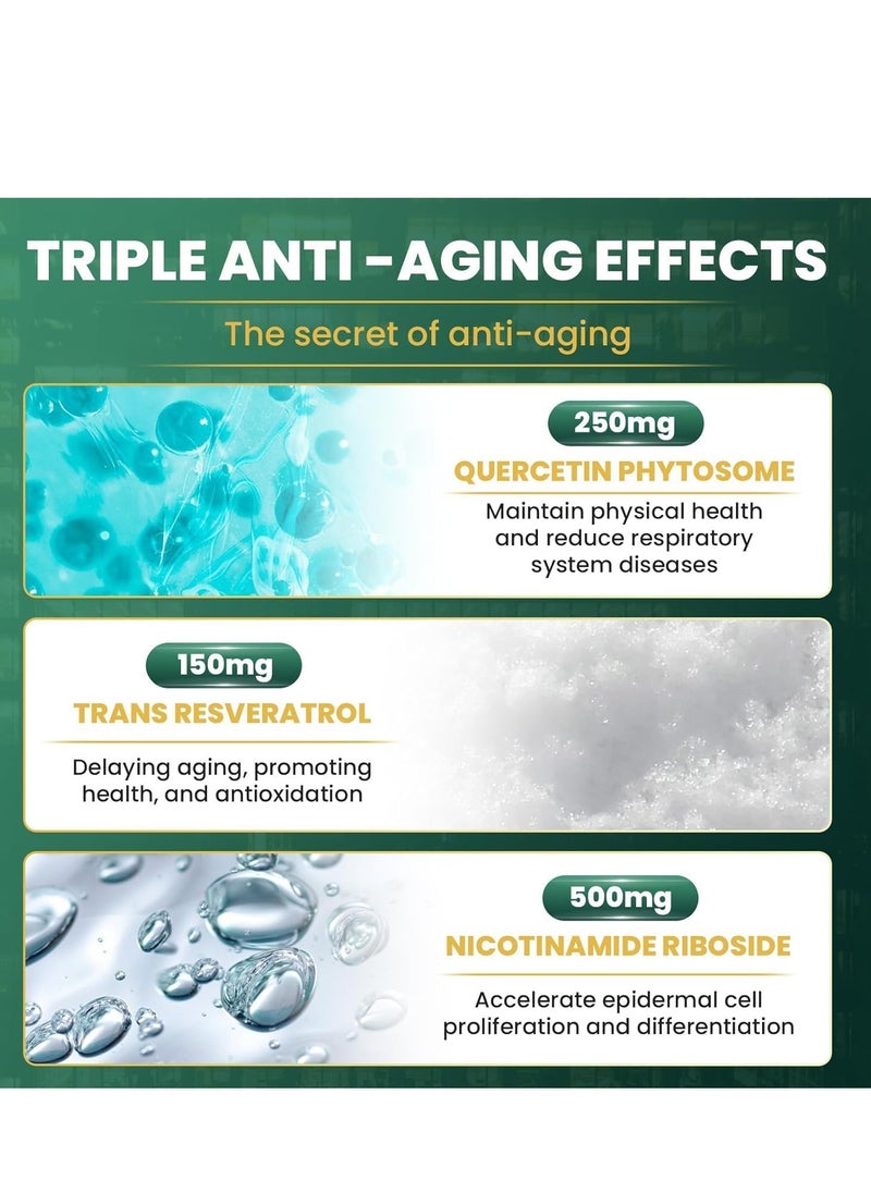NAD - hanachi NAD+ Supplement - Liposomal Nicotinamide Riboside, Resveratrol, Quercetin - NAD Supplement for Anti-Aging, Energy, Focus - 80 Capsules - Image 1
