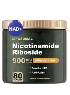 hanachi NAD+ Supplement - Liposomal Nicotinamide Riboside, Resveratrol, Quercetin - NAD Supplement for Anti-Aging, Energy, Focus - 80 Capsules