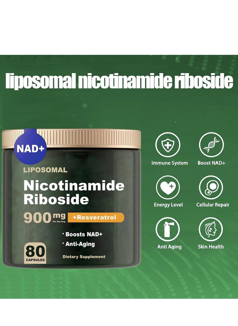 NAD - hanachi NAD+ Supplement - Liposomal Nicotinamide Riboside, Resveratrol, Quercetin - NAD Supplement for Anti-Aging, Energy, Focus - 80 Capsules - Image 1
